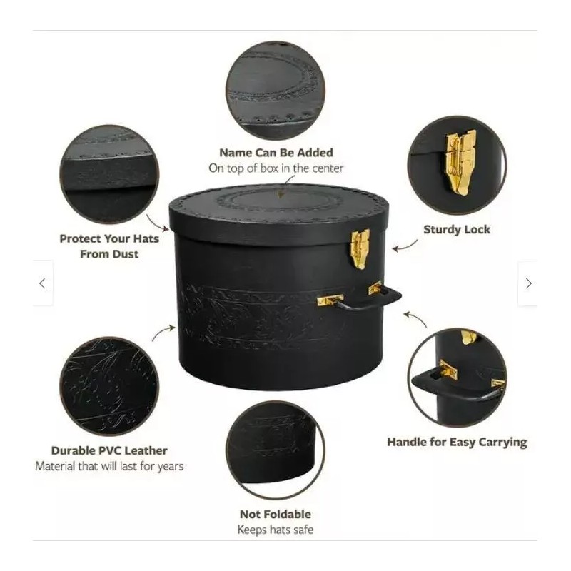 Luxury Stylish Round Hat Box Storage With Gold Locking Lid