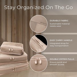 Briggs & Riley Carry On Compression Packing Cube Set - Bag Organizer for Suitcase & Luggage, For Women & Men, Pack Accessories for Vacation - Travel Must Haves, 3-Piece, Tan