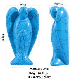 KYEYGWO Angel Gemstone Crystal Guardian Angel Statues, Pocket Angel Peace Angel Lucky Charm Reiki Fengshui Desk Ornaments 2.75" Blue Howlite Turquoise