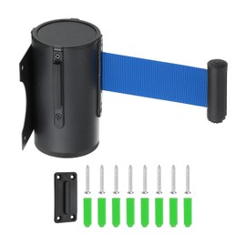 sourcing map Fixed Wall Mount Retractable Belt Barrier, 16.4 ft Fixed Crowd Control Retractable Belts for Queue Retail Store Stadium Blue Belt with Black ABS Case