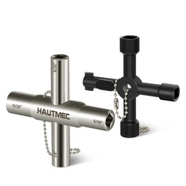 HAUTMEC 4 Way Sillcock Water Key Set 2 PCS, Universal Cross Water Spigot Key, Zinc Alloy Multi-Function Utility Key for Silcock Key 4 Way Faucets Valves Spigots, HT0438-WK