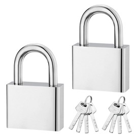 GLOWZEN 2 PCS Stainless Steel Padlock with Key,Waterproof and Rustproof (Silver Short Style)