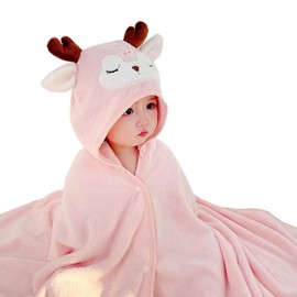 Asnewkit Hooded Baby Towel, Baby Bath Towels with Hood,Unique Animal Design Baby Towel with Hood Soft Absorbent Baby Bath Towels, for Newborn Baby Boy and Girl (L-Pink Fawn)