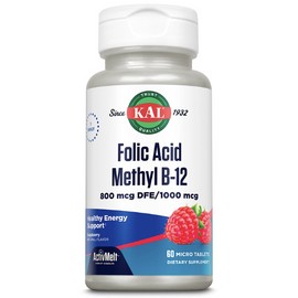 KAL Folic Acid Methyl B-12 ActivMelt | Natural Raspberry Flavor | Healthy Heart