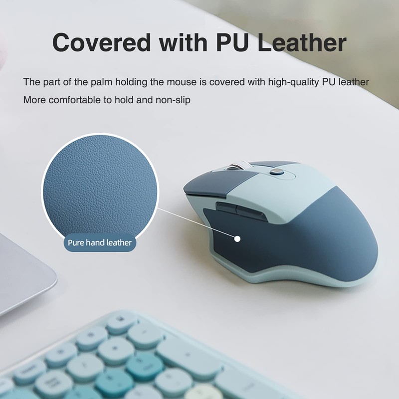 Wireless Ergonomic Keyboard and Mouse Combo with PU Wrist Rest,