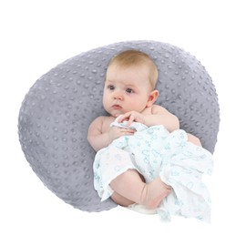 LAT Nursing Pillow for Breastfeeding with Removable Minky Cover,Ergonomic Breast Feeding Pillows for Mom and Baby,Machine Washable(Grey)