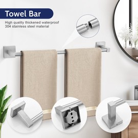 Lairuier 5-Piece Bathroom Hardware Set SUS 304 Stainless Steel Round Wall Mounted Bathroom Accessory Set with Towel Bar, Toilet Paper Holder and 2 Towel Hooks (Brushed Nickel)