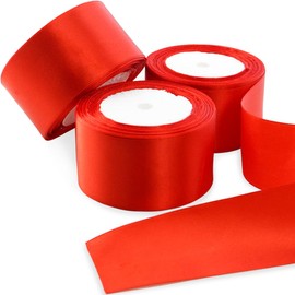 3 Rolls Double Sided Red Satin Ribbon 1.5 Inch Wide 25 Yards Long Grosgrain Polyester Satin Ribbon Fabric Ribbon for Wedding Decor, Gift Wrapping, Crafts, Bows Bouquet, Trimming, Sewing