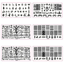 Beaufy Nail Stamping Plates Kit Set Decoration Transfer Image Art Template Manicure Tool Christmas Design Party Birthday Festivals Holiday New Year Favor Gift for Girl Women Pack of 6 (Antique)