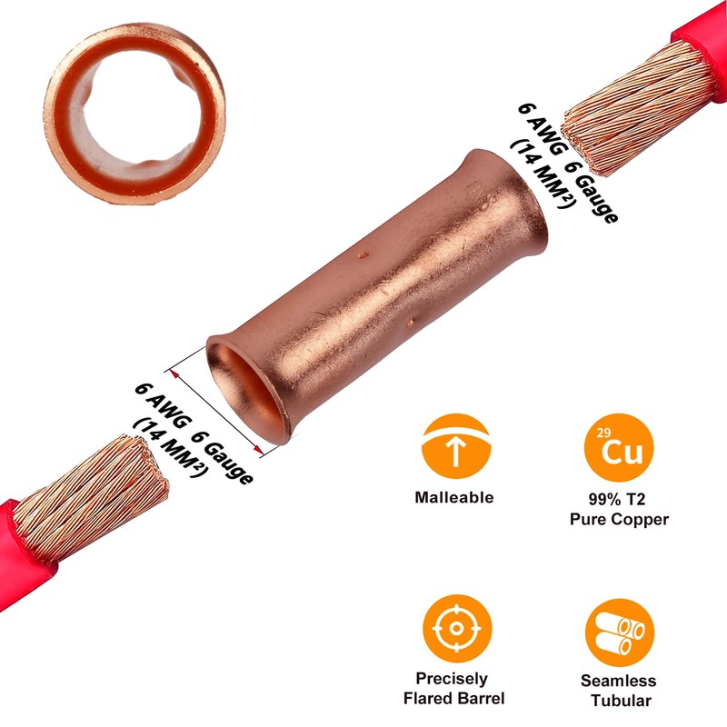 SVAAR 6 Gauge Flared Barrel Butt Splice Connectors Kit 30PCS