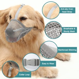 Mayerzon Dog Muzzle, Soft Mesh Covered Muzzles for Small Medium Large Dogs, Poisoned Bait Protection Muzzle with Adjustable Straps, Prevent Biting Chewing and Licking Grey