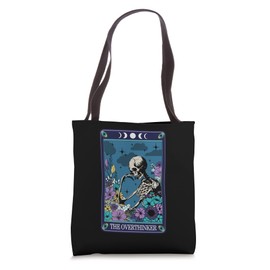 Tarot Card The Overthinker Funny Wiccan Anxiety Skeleton Tote Bag