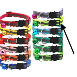 Adjustable Cat Collar with Bell - Multiple Colours - 19cm - 32cm (Neon Green Reflective)