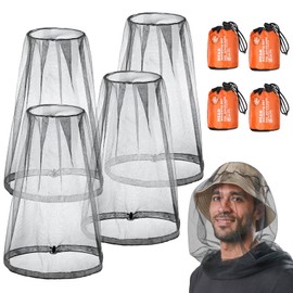 ACWOO 4PC Head Net Face Mesh Head Cover,Mosquito Kopf-Kescher Gesichts-Ineinander Greifen,Net Kopfschutz-Netz,Kopfnetz Gesicht Mesh Kopf Abdeckung für Outdoor Lovers,Klettern,Angeln, Imkerei(Schwarz)