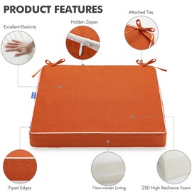 MIULEE 24 x 24 x 4 Inch Outdoor Chair Cushions,Waterproof Seat Cushions for Patio Furniture Garden with Ties Patio Chair Cushions Set of 2,Orange