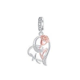 BIZK 925 Sterling Silver Charm Fits Bracelets and Necklaces Charms for Women Fashion Jewelry for Women, Lover, Mother and Friend (Mom Heart Rose)