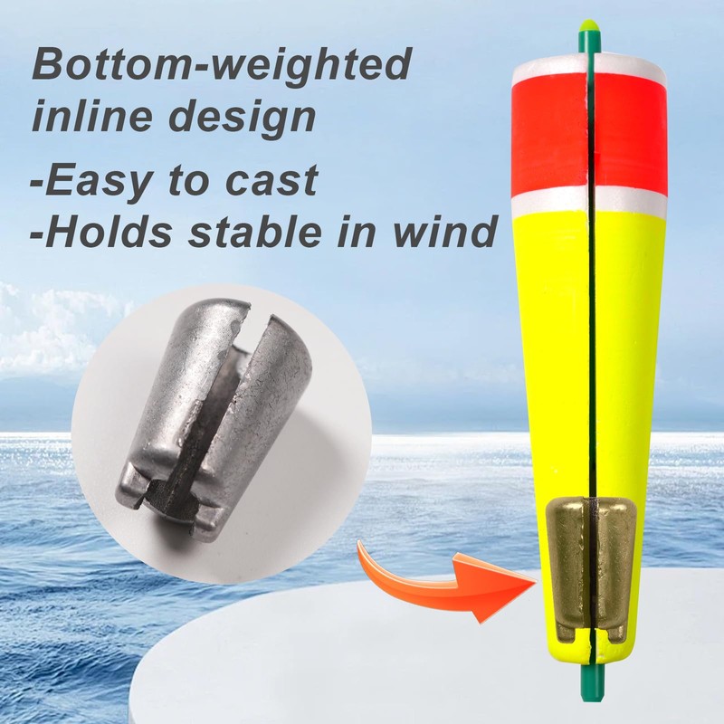 wondersee Fishing Floats Weighted Slotted Peg Popping Floats Slip Bobbers,