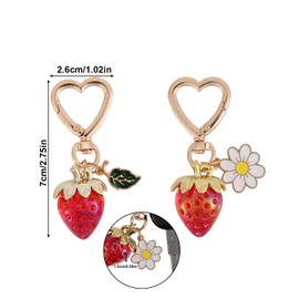 Mikovivi 2pcs Cute Strawberry Keychain, Heart Strawberry Daisy Flower Keychain Bag Charm Aesthetic Keyring Accessories Decors for Girls Women Purse Gift