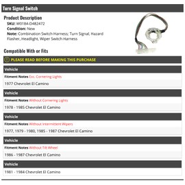 Marketplace Auto Parts Turn Signal Combination Switch Harness - Push Button, 4 Positions, Black, Manual Operation - Compatible with 1977-1987 Chevy El Camino