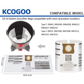 Vacuum bags for Shop vac 10-14 Gallon: Type F 90662 9066200 9066233, Type I 90672 9067233 VF2005 disposable collection filter bags - 2pack