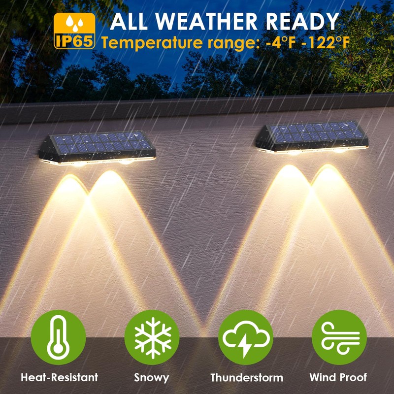 Solar Fence Lights Outdoor Waterproof LED - 3000/4000/6000K 3 Mode,
