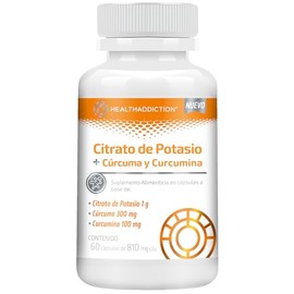 HEALTHADDICTION - Citrato de Potasio + Cúrcuma y Curcumina - Suplemento Alimenticio con 60 Cápsulas - 1g Potasio, 300mg Cúrcuma, 100mg Curcumina - Apoyo Nutricional Diario - 810 mg c/u