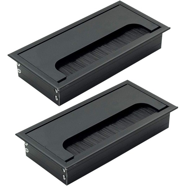 2PCS Desk Grommet Metal Rectangle Desk Cord Cable Hole Cover