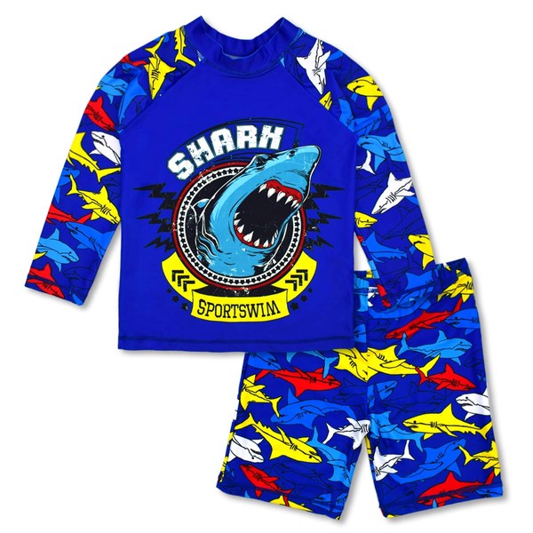 Boys Two Piece Rash Guard Swimsuits Kids Long Sleeve Sunsuit