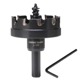 Jerax tools Tungsten Carbide Tipped Hole Cutter, 2-1/8 inch TCT Hole Saw, Oxided Coating with Tri-Flat Shank, 5mm Hole Depth Heavy Duty, for Stainless Steel, Mild Steel, Iron, Copper, Brass, Plastic