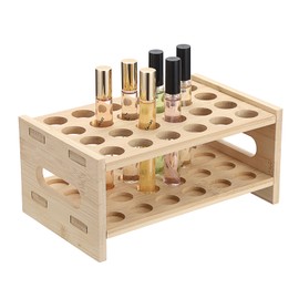 ELLDOO Rollerball Perfume Organizer, 24 Spaces Bamboo Perfume Storage Holder Beauty Scent Holder with Handle, Makeup Lipgloss Lipstick Display Case