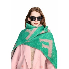 Yatemiole Women's Fashion Scarf F-font Double Sided Reversible Contrast Scarf for Winter (Green)