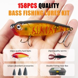 L PATTERN Kunstköder Hecht Set, 158PCS Wobbler Angelköder Kit Popper für Zander Barsch Forellen Swimbait, Süßwasser Salzwasser Angelzubehör Set, Angeln Geschenk für Männer