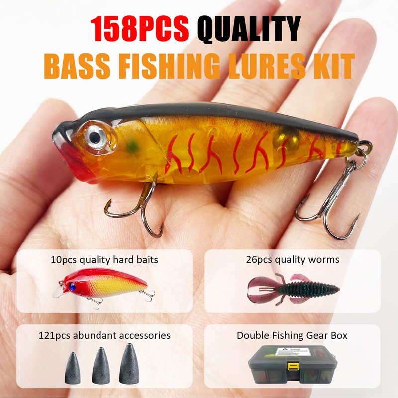 L PATTERN Kunstköder Hecht Set, 158PCS Wobbler Angelköder Kit Popper