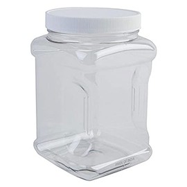 Clear Food Grade PET Plastic Square Grip Storage Jar w/ Cap | 64 Fluid Ounces 7-8 Cup Storage Capacity | BPA Free USA Made | by Pride Of India