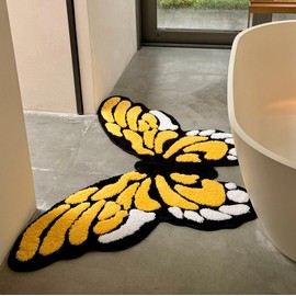 stitchworn 5x3ft Tufted Monarch Butterfly Rug Extra Large Nonslip Backing Machine Washable 3D High-Low Pile Area Runner Rug for Bedroom Living Room Hallway Bathroom