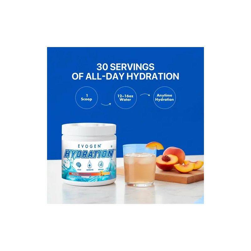 Evogen Hydration Polvo Electrolitos Sin Azúcar Té Durazno