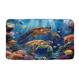 Sea Turtle Bath Mat, Blue Underwater World Tropical, 17.8x29.5 Inch