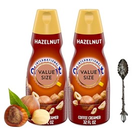 Hazelnut Liquid Coffee Creamer.- Two (2) 32 fl oz Bottles of Creamy Smooth Delightful Coffee Creamer and Candy Freezer Gem Spoon (Hazelnut) - Gem Spoon