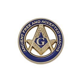 Ancient Free & Accepted Masons Square & Compass Round Masonic Lapel Pin - [Blue & Gold][1'' Diameter]