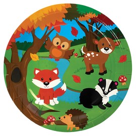 Baker Ross FX158 Woodland Animals Party Plates - Pack of 10, Disposable Paper Plates, Kids Party Table Decoration, Birthday Party Supplies, Party Plates