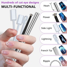 JFIYUOMCI 33PCS Cat Eye Nail Magnet Set, Chasing Cat Eye Magnet for Nails, Double-Head Gel Nail Polish Magnet Tools, Y/Rabbit Assist Pieces Square Round Magnet Stick for Women DIY Nail Accessories