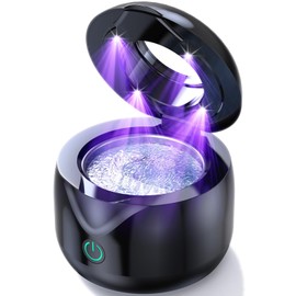 CXRUY Ultrasonic Retainer Cleaner - UV Dental Cleaning Pod Night Guard Cleaner for Dentures, Aligner, Braces, Toothbrush Heads, Jewelry (Black)