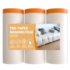 Anyknow Automotive Masking Paper (43inch x 65ft,3 Rolls) - Car Paint Protection Film with Tape - Plastic Sheeting for Auto Body Bumper, Doors & Furniture Dust Cover