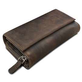 ROYALZ Orelia Vintage Leather Wallet for Women Large with Many Compartments RFID Blocker Wallet Landscape Format Colour: Nevada Brown