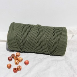 Macrame Cord 4mm 100m Olive Green 1 Pack,Natural Cotton Rope for Colorful Macrame Hand Knitting,4 Strands Twist Cotton Rope Macrame 4mm for Handmade Colored Wall Hanging Weaving Tapestry