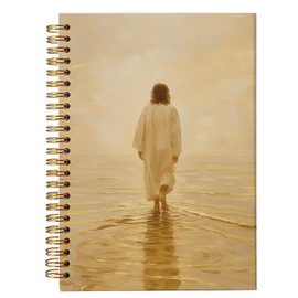 bitCNY Christian Devotional Notebook – Jesus Walking on Water in Golden Light – Faith Journal with Spiritual Design, Spiral Bound 5.5x8.3 Inches