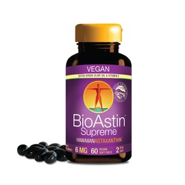 BioAstin Supreme Hawaiian Astaxanthin - 6 mg 60 VEGAN soft gels – Supports Joint, Skin, Eye Health Naturally – A Super-Antioxidant Grown in Hawaii