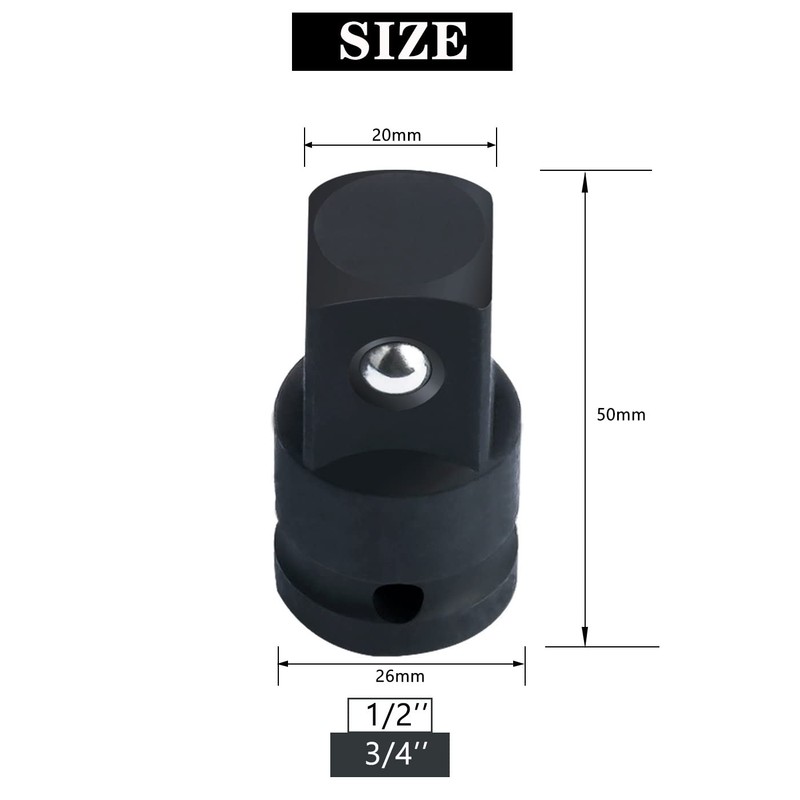 1/2 to 3/4 Adapter- 1/2" Square Adapter Drive Female, 3/4"
