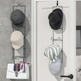 LINFIDITE 10 Pack Hat Rack Hanger Holder Organizer Flexible Multi Hook Wall Mounted Over Door Baseball Cap Display Storage Rack Cap Holder, Closet HangingStorage Rack w Hanging Hook Black
