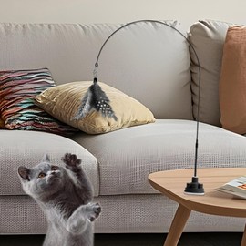 Cat Stick Toy,Feather Stick With Bell | Indestructible Pet Supplies Interactive Kitten Toy With Suction Cup For Play Boredom